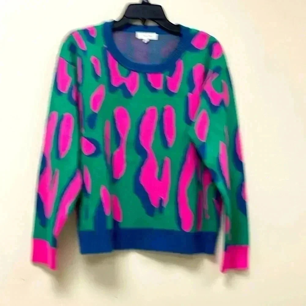 FANCO pink & green camouflage viscose sweater MED  soft Cold ski vacation work